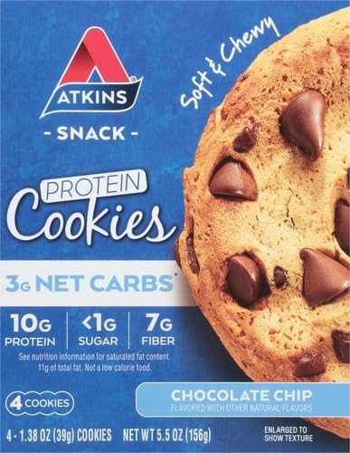 Atkins Chocolate Chip Protein Cookie - Low Carb, High Fiber, Keto-Friendly - 4 Pack