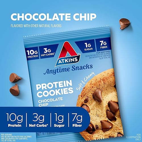 Atkins Chocolate Chip Protein Cookie - Low Carb, High Fiber, Keto-Friendly - 4 Pack