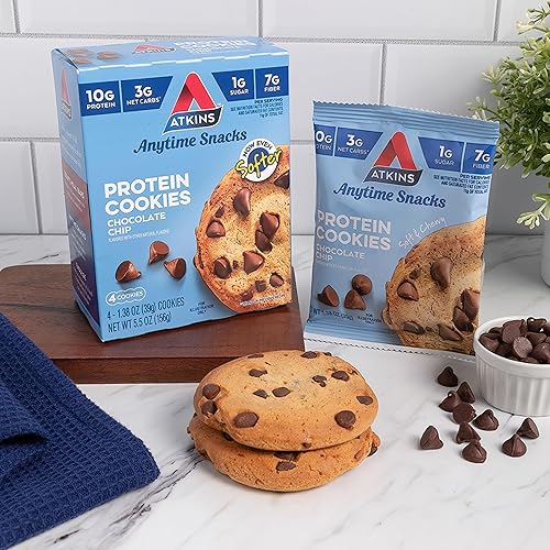 Atkins Chocolate Chip Protein Cookie - Low Carb, High Fiber, Keto-Friendly - 4 Pack
