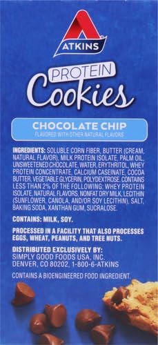 Atkins Chocolate Chip Protein Cookie - Low Carb, High Fiber, Keto-Friendly - 4 Pack
