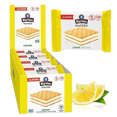Rip Van Wafels Lemon Cookies - Vegan, Keto Friendly, Low Calorie Snack - 16 Count - 1g Sugar - 4g Carbs - 120 Calories