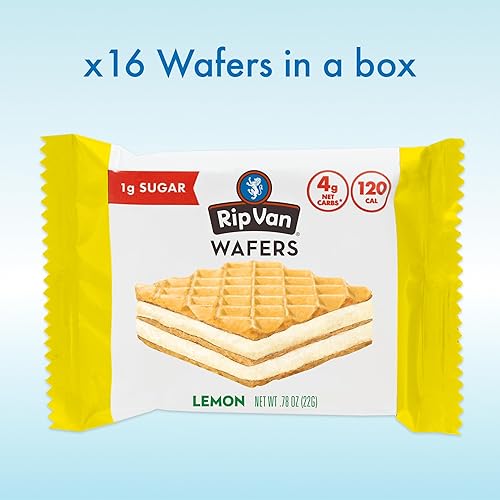 Rip Van Wafels Lemon Cookies - Vegan, Keto Friendly, Low Calorie Snack - 16 Count - 1g Sugar - 4g Carbs - 120 Calories