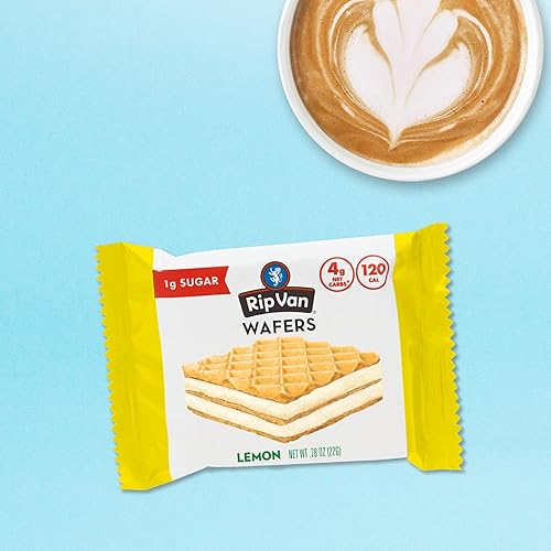 Rip Van Wafels Lemon Cookies - Vegan, Keto Friendly, Low Calorie Snack - 16 Count - 1g Sugar - 4g Carbs - 120 Calories