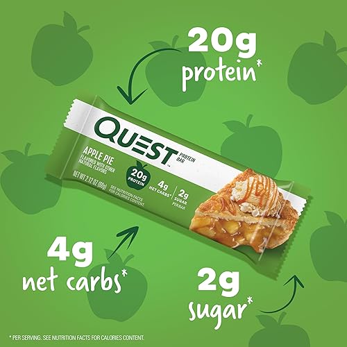 Quest Nutrition Apple Pie Protein Bar - 20g Protein, 4g Net Carbs - Gluten Free, Keto Friendly - 12 Count"
