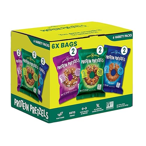 Crisp Power High Protein Pretzel Crisps - 6 Pack, 1.75 oz Each - Plant-Based Snack with 28g Protein, Vegan, Keto-Friendly