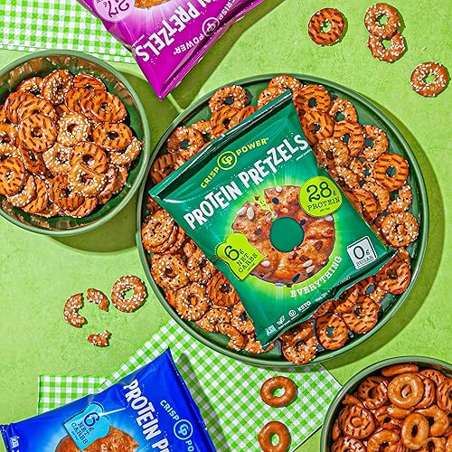 Crisp Power High Protein Pretzel Crisps - 6 Pack, 1.75 oz Each - Plant-Based Snack with 28g Protein, Vegan, Keto-Friendly