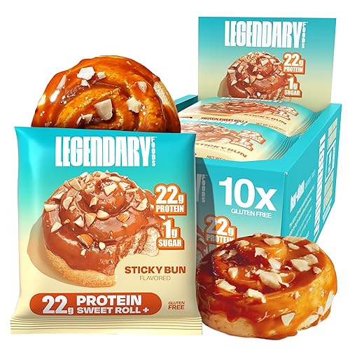 Legendary Foods 22g Protein Sweet Roll - Sticky Bun Caramel Flavor - High Protein Low Carb Snack - Gluten-Free & Keto - 10-Pack