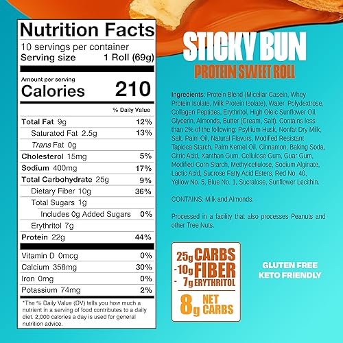 Legendary Foods 22g Protein Sweet Roll - Sticky Bun Caramel Flavor - High Protein Low Carb Snack - Gluten-Free & Keto - 10-Pack