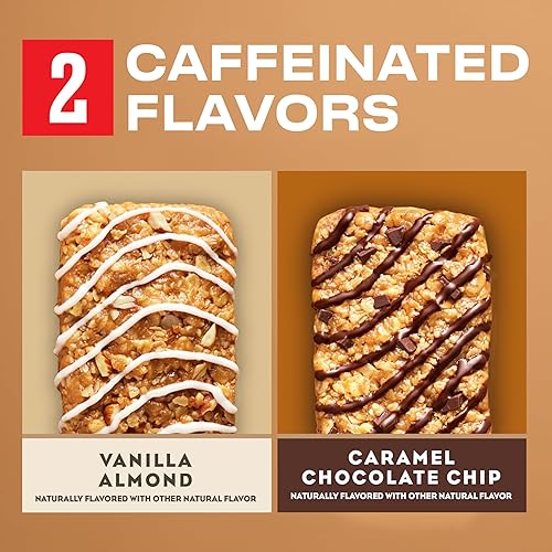 CLIF BAR Organic Caffeinated Energy Bars - Caramel Chocolate Chip & Vanilla Almond Flavor - Non-GMO - Plant Based Protein (10-Pack)