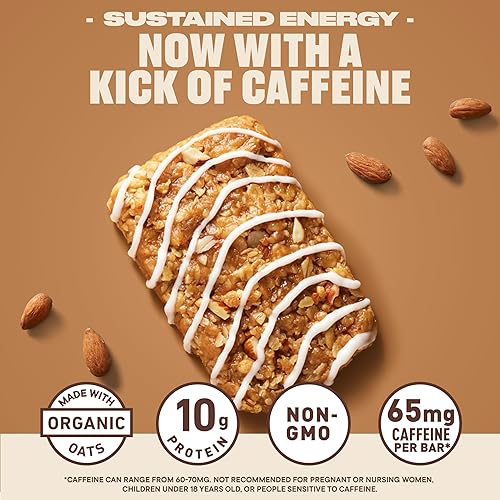 CLIF BAR Organic Caffeinated Energy Bars - Caramel Chocolate Chip & Vanilla Almond Flavor - Non-GMO - Plant Based Protein (10-Pack)