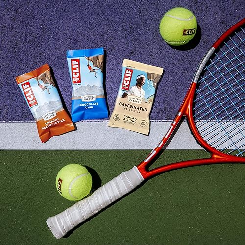 CLIF BAR Organic Caffeinated Energy Bars - Caramel Chocolate Chip & Vanilla Almond Flavor - Non-GMO - Plant Based Protein (10-Pack)