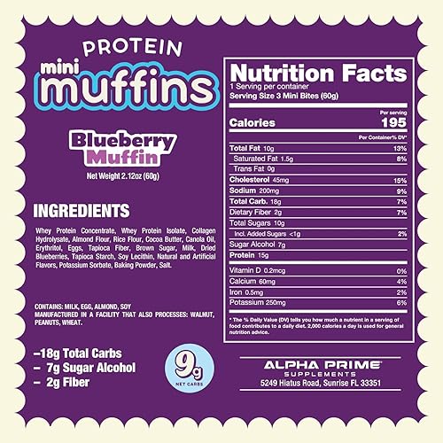 Alpha Prime Supplements Protein Mini Muffins | High Protein, Collagen Fortified Snack | 12 Packs - Variety Pack
