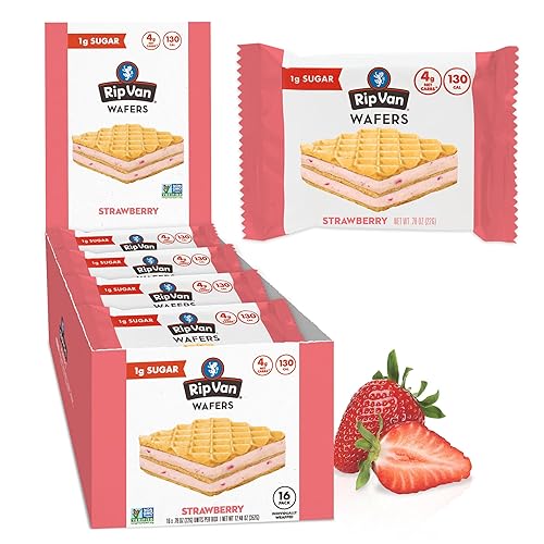 Rip Van Strawberry Keto Wafer Cookies - Vegan Snacks - Non GMO, Low Sugar & Calorie - 16 Count