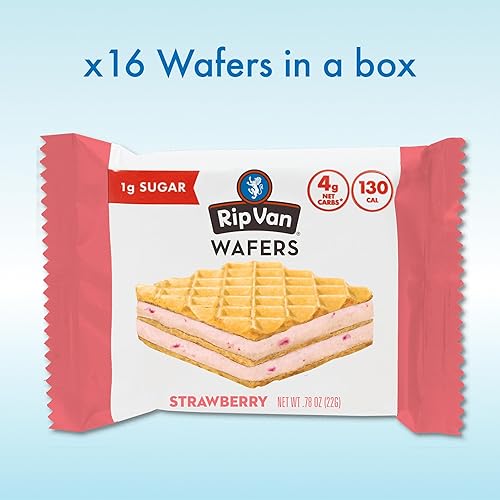 Rip Van Strawberry Keto Wafer Cookies - Vegan Snacks - Non GMO, Low Sugar & Calorie - 16 Count