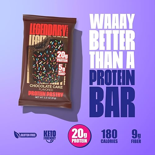 Legendary Foods 20g Protein Pastry Bar - Low Carb Meal Replacement, Keto Snack Box - Gluten Free, Zero Sugar Energy Bars