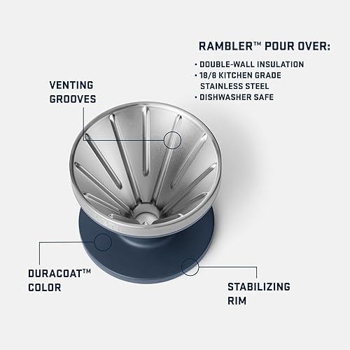 YETI Pour Over Coffee Maker Accessory Ramblers - Stainless Steel, Navy, Fits Any V60 Filter