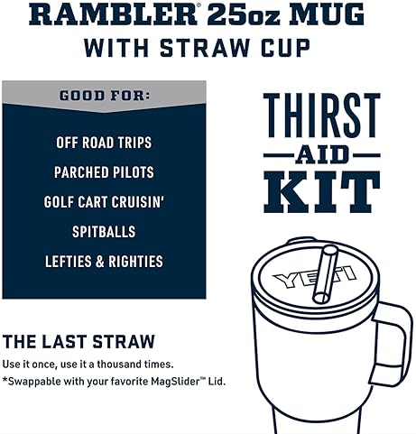 YETI Rambler 25 oz Tumbler with Handle and Straw Lid - Stainless Steel Travel Mug
