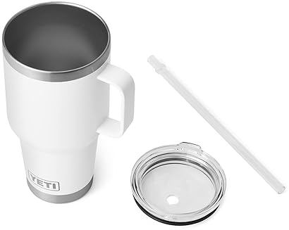 YETI 35 oz Tumbler with Handle and Straw Lid, Travel Mug, Vacuum Insulated Cup, Stainless Steel - White