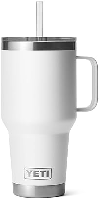 YETI 35 oz Tumbler with Handle and Straw Lid, Travel Mug, Vacuum Insulated Cup, Stainless Steel - White