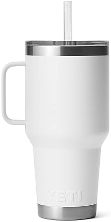YETI 35 oz Tumbler with Handle and Straw Lid, Travel Mug, Vacuum Insulated Cup, Stainless Steel - White