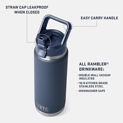 YETI 26 oz Vacuum Insulated Stainless Steel Bottle with Color Matching Straw Cap