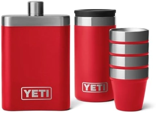 YETI 7 oz Flask with Matching Shot Glasses Set, Rescue Red