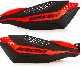 CIRCUIT equipment  Off-Road Handguard Dakar Universal with Carbon Texture Shell - Nylon Reinforced Arms - Easy Lever Access - Carbon/Fluor Red