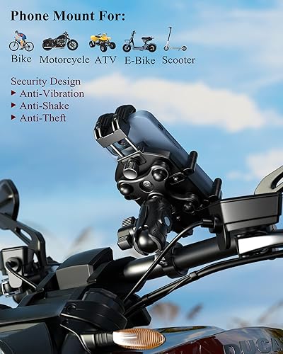BRCOVAN MOTORCYCLE PHONE HOLDER WITH VIBRATION DAMPENER & SECURE LOCK, ANTI-THEFT MOUNT FOR 5.4''-7.2'' SMARTPHONES