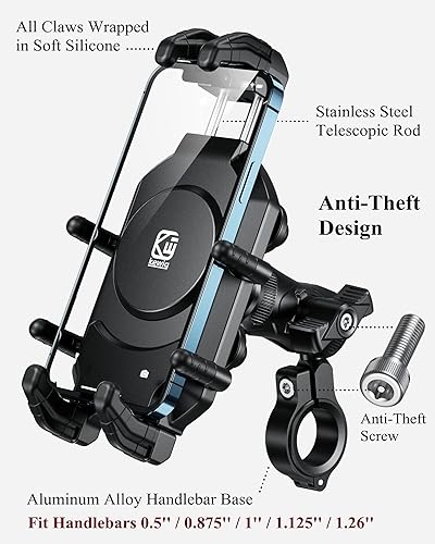 BRCOVAN MOTORCYCLE PHONE HOLDER WITH VIBRATION DAMPENER & SECURE LOCK, ANTI-THEFT MOUNT FOR 5.4''-7.2'' SMARTPHONES