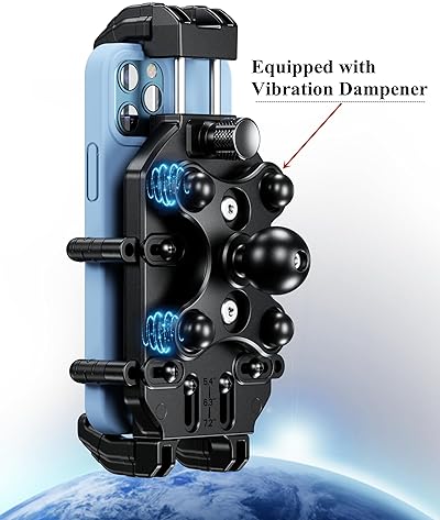 BRCOVAN MOTORCYCLE PHONE HOLDER WITH VIBRATION DAMPENER & SECURE LOCK, ANTI-THEFT MOUNT FOR 5.4''-7.2'' SMARTPHONES