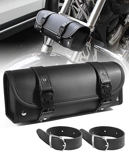 UBOG PU LEATHER MOTORCYCLE HANDLEBAR BAG WITH STRAPS - AUTO BIKE STORAGE ACCESSORY