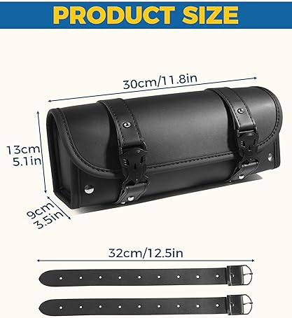 UBOG PU LEATHER MOTORCYCLE HANDLEBAR BAG WITH STRAPS - AUTO BIKE STORAGE ACCESSORY