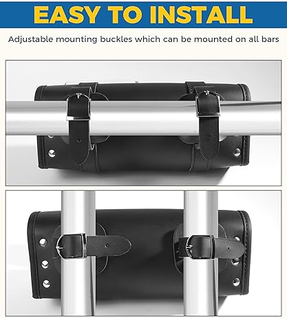 UBOG PU LEATHER MOTORCYCLE HANDLEBAR BAG WITH STRAPS - AUTO BIKE STORAGE ACCESSORY