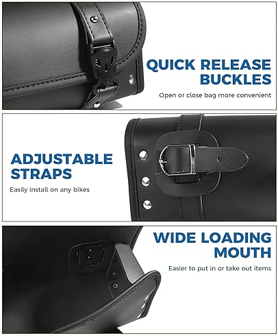 UBOG PU LEATHER MOTORCYCLE HANDLEBAR BAG WITH STRAPS - AUTO BIKE STORAGE ACCESSORY