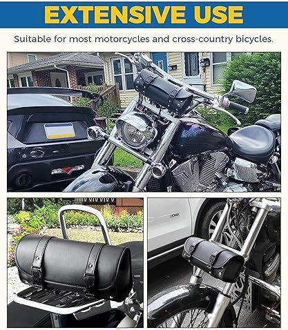 UBOG PU LEATHER MOTORCYCLE HANDLEBAR BAG WITH STRAPS - AUTO BIKE STORAGE ACCESSORY