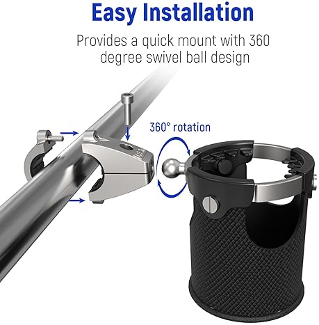LEXIN LX-C3 MOTORCYCLE CUP HOLDER - 360° SWIVEL MOUNT, LARGE BOAT DRINK HOLDER, METAL HANDLEBAR MOUNT - FITS 7/8'' TO 1 1/4'' HANDLEBARS