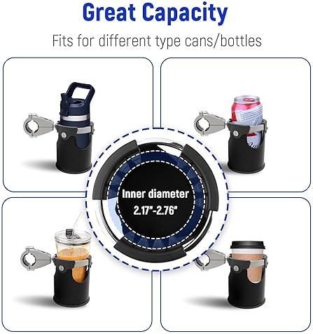 LEXIN LX-C3 MOTORCYCLE CUP HOLDER - 360° SWIVEL MOUNT, LARGE BOAT DRINK HOLDER, METAL HANDLEBAR MOUNT - FITS 7/8'' TO 1 1/4'' HANDLEBARS