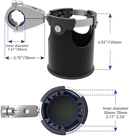 LEXIN LX-C3 MOTORCYCLE CUP HOLDER - 360° SWIVEL MOUNT, LARGE BOAT DRINK HOLDER, METAL HANDLEBAR MOUNT - FITS 7/8'' TO 1 1/4'' HANDLEBARS