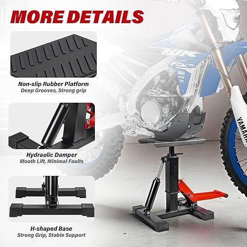 MOTOROFF ADJUSTABLE DIRT BIKE STAND & POWERSPORT JACK | 1000LBS CAPACITY HYDRAULIC LIFT | MAINTENANCE STAND