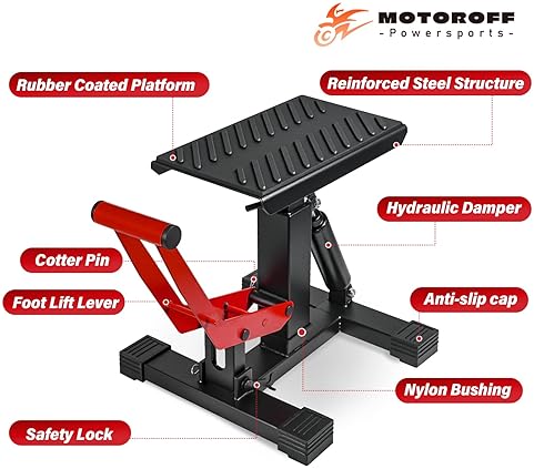 MOTOROFF ADJUSTABLE DIRT BIKE STAND & POWERSPORT JACK | 1000LBS CAPACITY HYDRAULIC LIFT | MAINTENANCE STAND