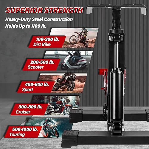 MOTOROFF ADJUSTABLE DIRT BIKE STAND & POWERSPORT JACK | 1000LBS CAPACITY HYDRAULIC LIFT | MAINTENANCE STAND