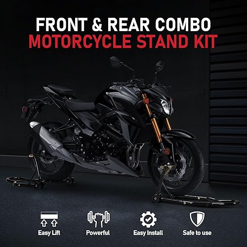 CROSSEWIN MOTORCYCLE FRONT & REAR COMBO WHEEL LIFT PADDOCK STAND WITH 4 CASTER WHEELS - 882LBS CAPACITY, BLACK