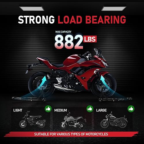 CROSSEWIN MOTORCYCLE FRONT & REAR COMBO WHEEL LIFT PADDOCK STAND WITH 4 CASTER WHEELS - 882LBS CAPACITY, BLACK