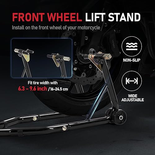 CROSSEWIN MOTORCYCLE FRONT & REAR COMBO WHEEL LIFT PADDOCK STAND WITH 4 CASTER WHEELS - 882LBS CAPACITY, BLACK