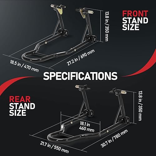 CROSSEWIN MOTORCYCLE FRONT & REAR COMBO WHEEL LIFT PADDOCK STAND WITH 4 CASTER WHEELS - 882LBS CAPACITY, BLACK