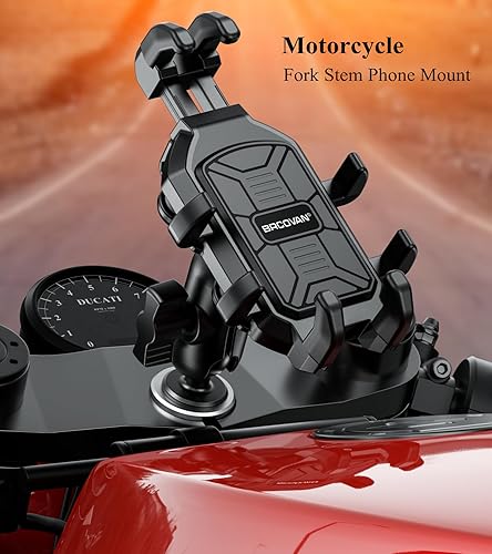 BRCOVAN ADJUSTABLE MOTORCYCLE FORK STEM PHONE MOUNT WITH VIBRATION DAMPENER - FITS 12MM-25.4MM TUBES - COMPATIBLE WITH 5.4''-7.2'' SMARTPHONES