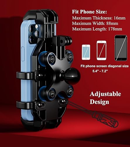 BRCOVAN ADJUSTABLE MOTORCYCLE FORK STEM PHONE MOUNT WITH VIBRATION DAMPENER - FITS 12MM-25.4MM TUBES - COMPATIBLE WITH 5.4''-7.2'' SMARTPHONES