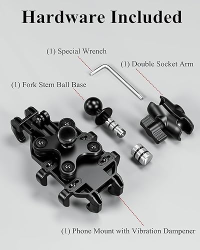 BRCOVAN ADJUSTABLE MOTORCYCLE FORK STEM PHONE MOUNT WITH VIBRATION DAMPENER - FITS 12MM-25.4MM TUBES - COMPATIBLE WITH 5.4''-7.2'' SMARTPHONES