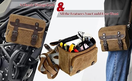 WUMOTIX VINTAGE MOTORCYCLE TOOL BAG WATERPROOF MESSENGER SADDLE BAG FOR POWERSPORTS - MEN & WOMEN