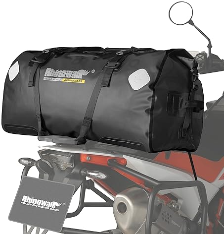 RIWO ART WATERPROOF RHINOWALK MOTORCYCLE SADDLE BAG - 65L TAIL BAG FOR MOTORBIKE TRAVEL & STORAGE (BLACK)